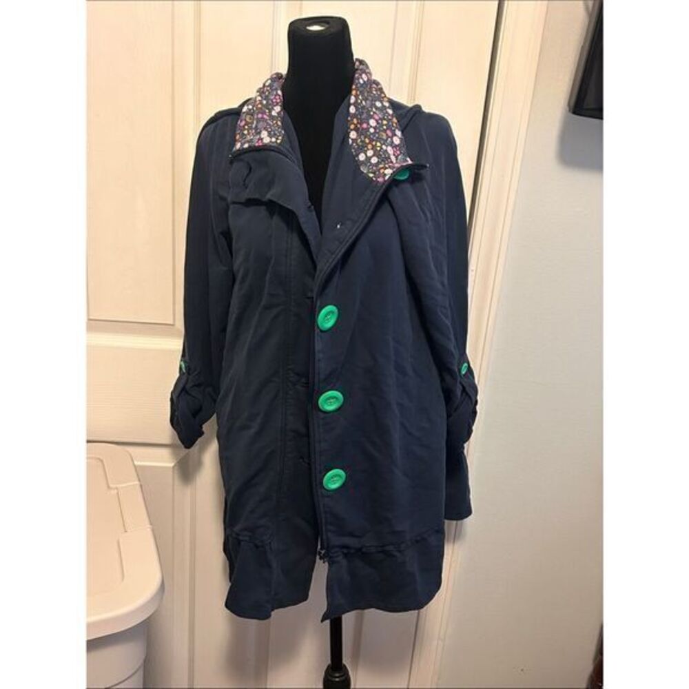 Matilda Jane Navy Trench with Floral Collar and Bright Green Buttons small